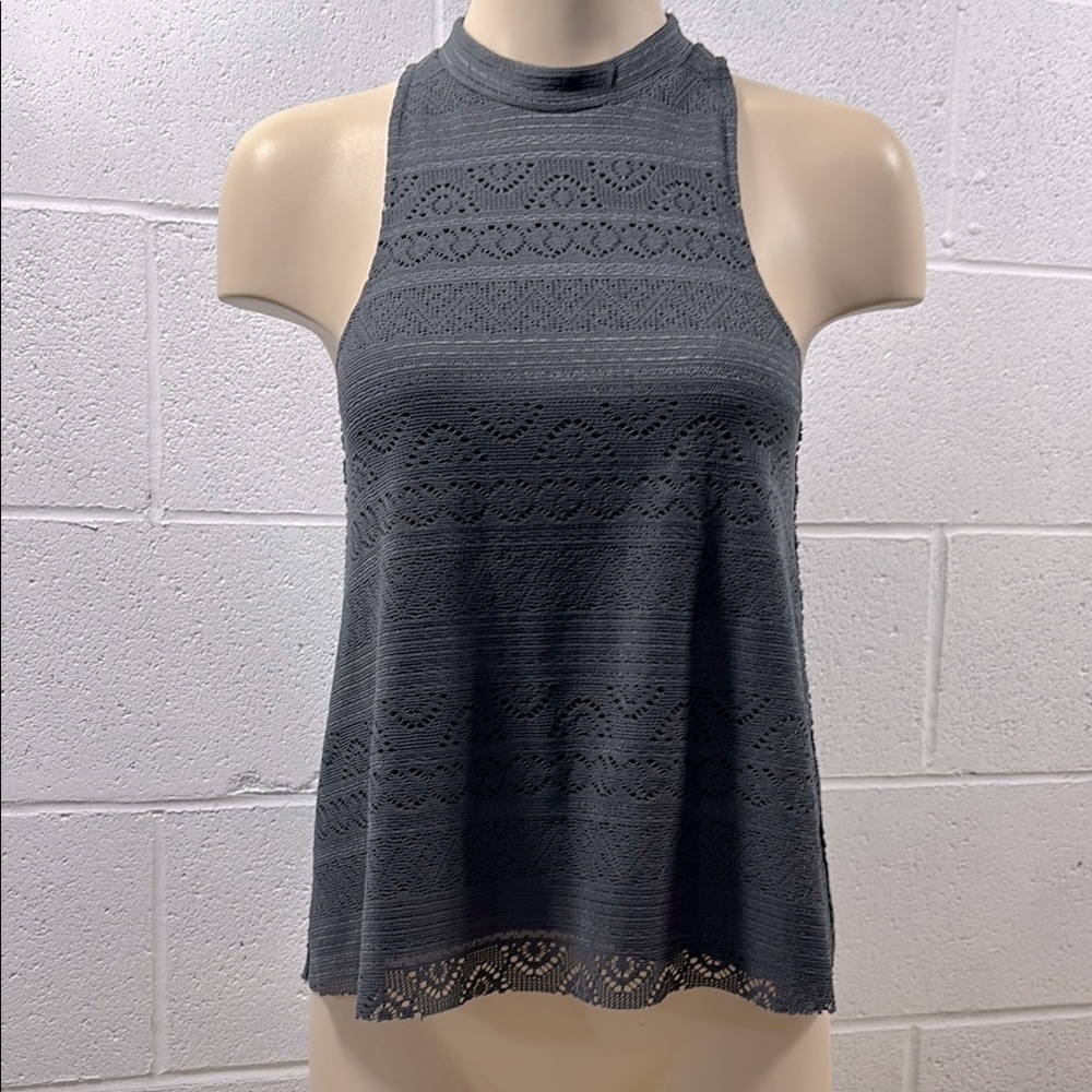 Charcoal Sleeveless Lace Knit Top by Hollister​​​​​